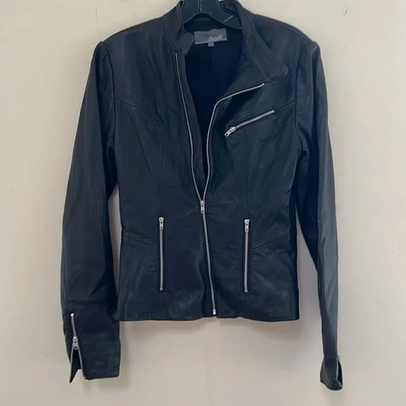 DarylK Black Leather Jacket Size 2P - Picture 3 of 5